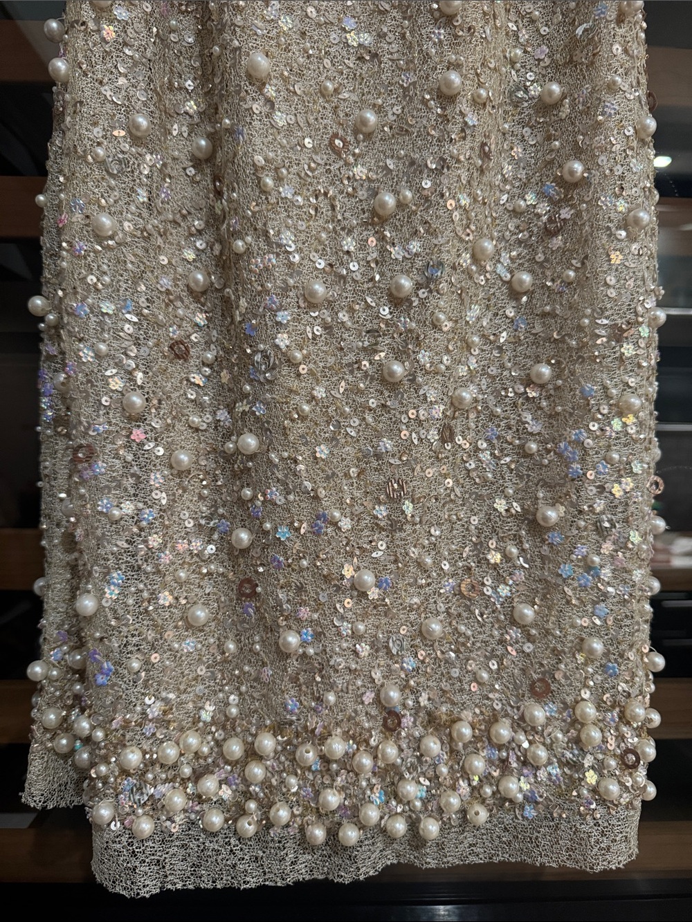 Aidan by Aidan Mattox Champagne Pearl Sequin Cocktail Dress Size 2 - Picture 7 of 8